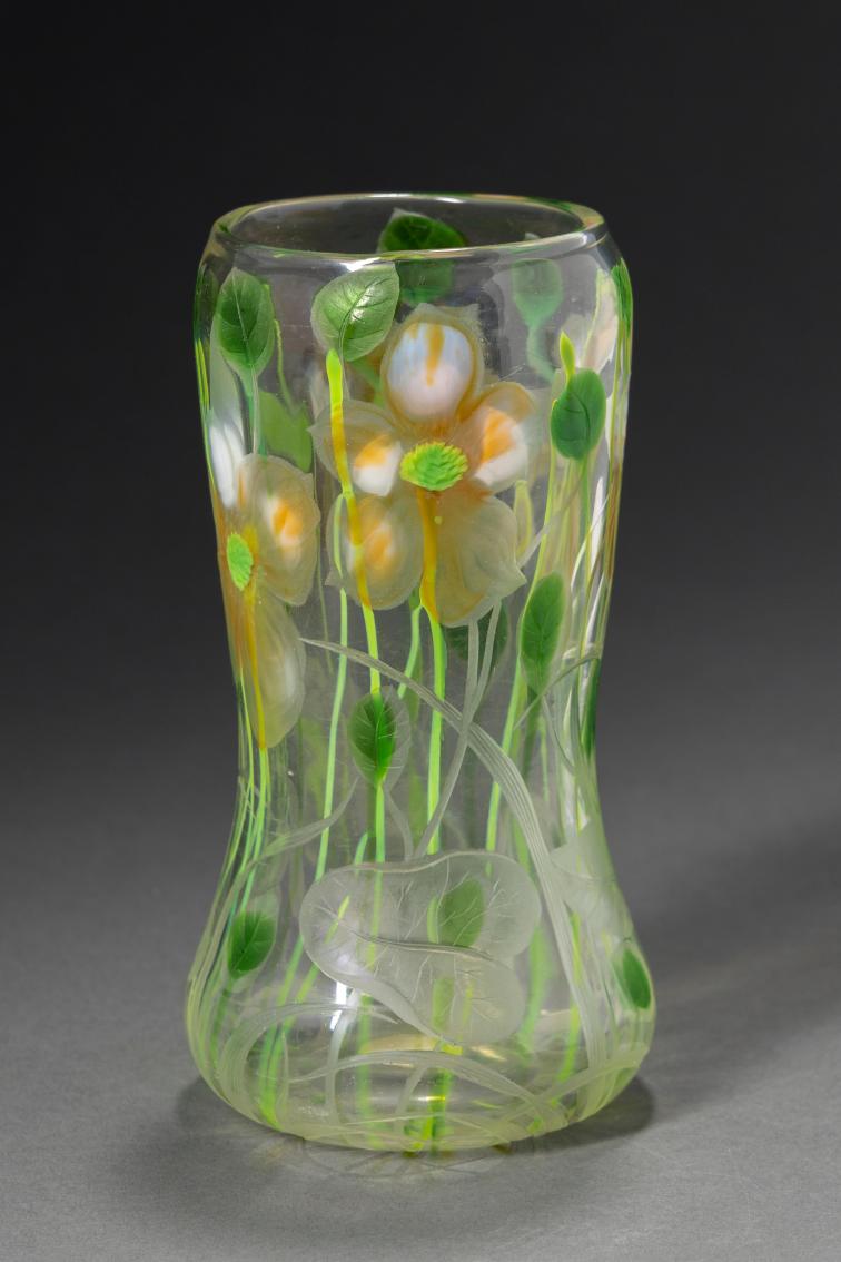 Favrile Paperweight Vase with Floral Trails