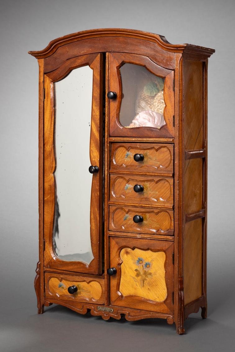 Wooden Armoire with Inlay and Original Contents