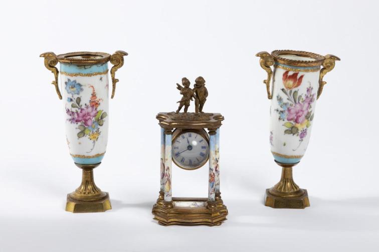 Toy Garniture of Two Vases and a Clock