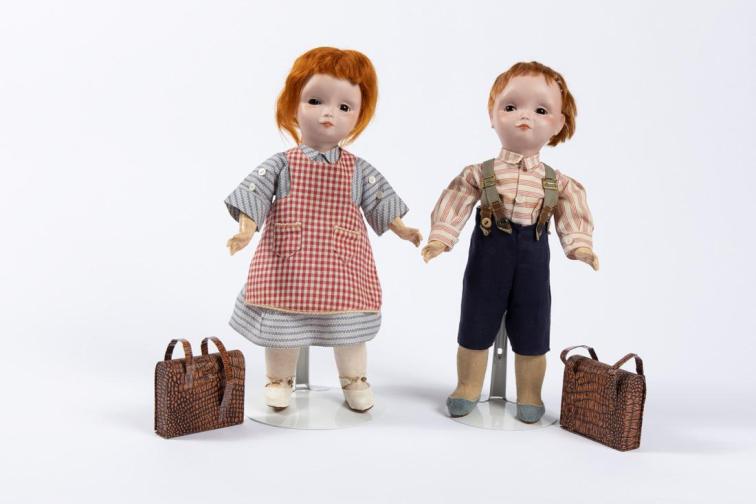 Pair of French Bisque Character Dolls (Girl and Boy)